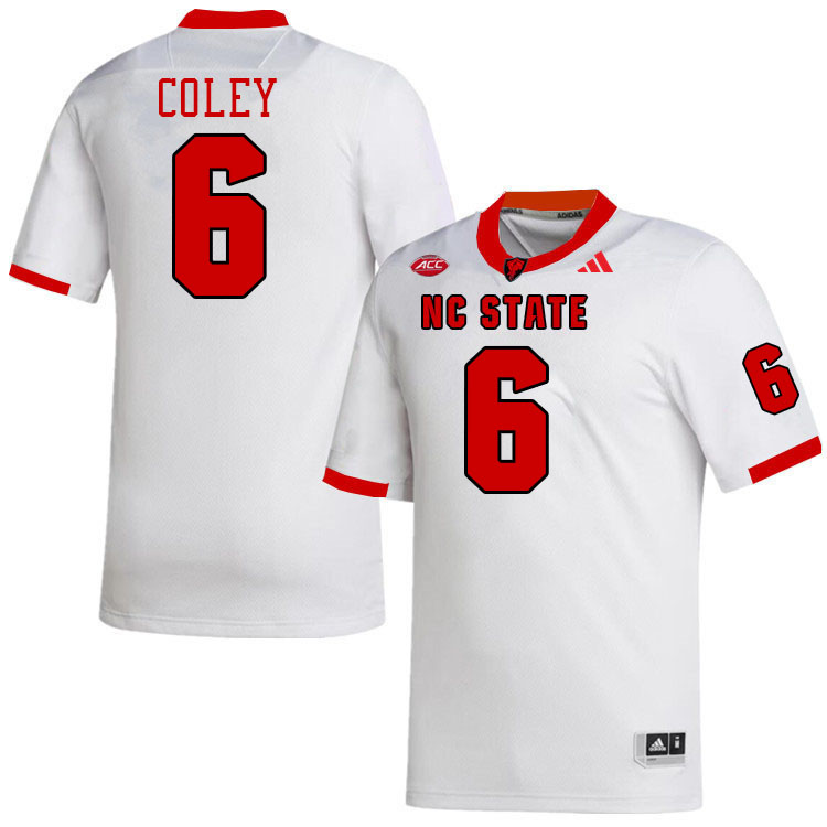 Men #6 Corey Coley NC State Wolfpack College Football Jerseys Stitched-White